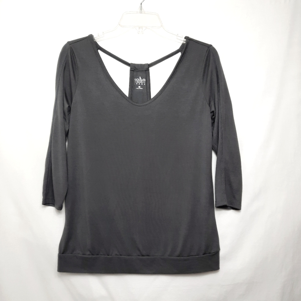 Soho Jeans Top Womens Small Gray Pullover Blouse Casual Stretch Shirt